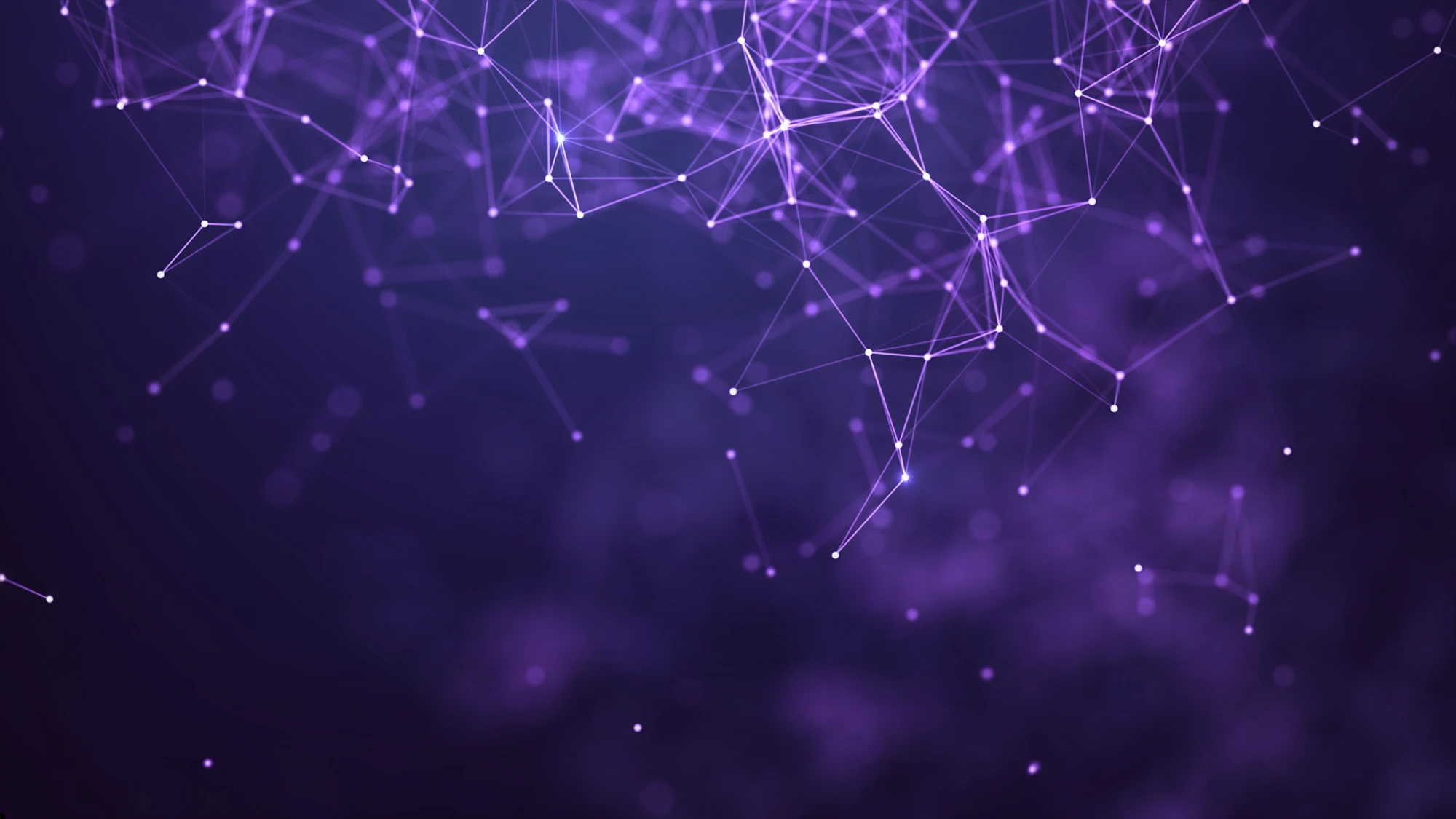 Abstract purple network of glowing, connected nodes